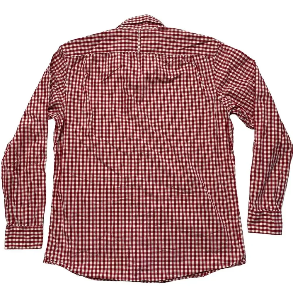 BANANA REPUBLIC Gingham Red White Plaid Button Down Shirt Mens 16-16.5 Large